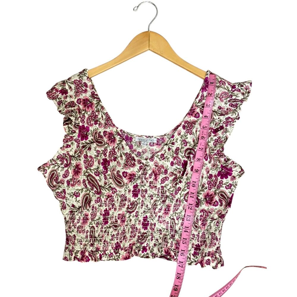 Patrons of Peace Pink Paisley & Floral Print V-Neck Crop Top Size Medium NEW - Picture 4 of 11